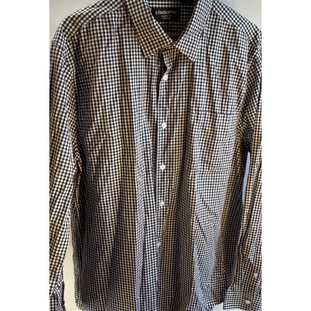 Liz Claiborne Classic Fit Stretch Men's XL Black White Shirt Dress Shirt